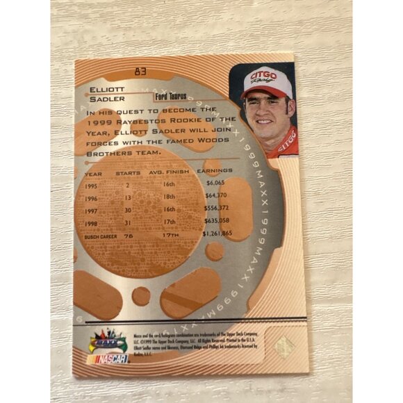 Elliott Sadler 1999 Nascar Wheels Maxx Rookie Card #83 Ford Taurus - Picture 2 of 2
